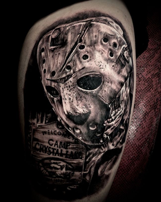 Jason Voorhees horror realism tattoo by Mike Myers